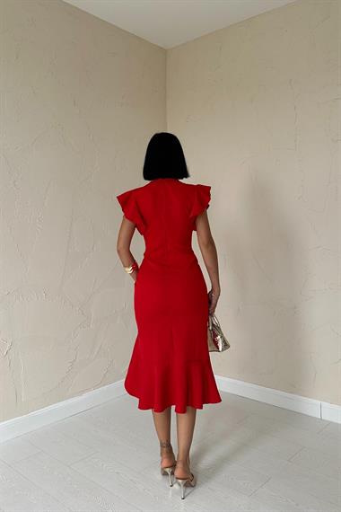 Toptan Kırmızı Volanlı Elbise