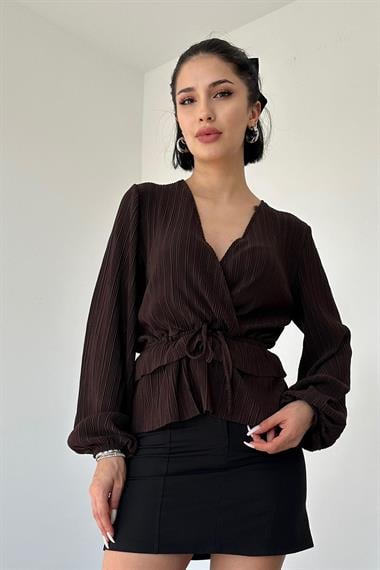 Wholesale Dark Brown Ruffle Blouse