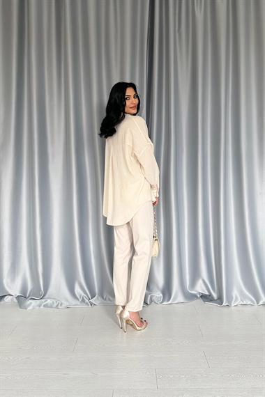 Wholesale Cream Sequin Embroidered Free Size Shirt