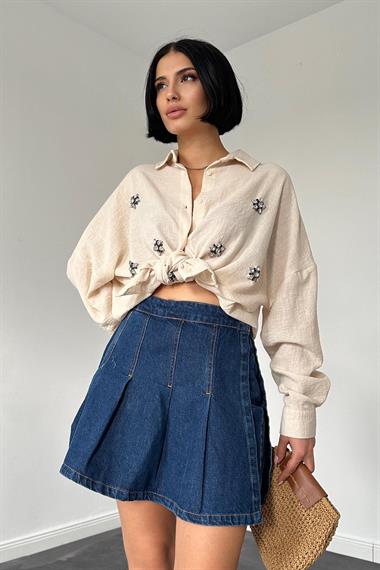 Wholesale Cream Stone Embroidered Shirt