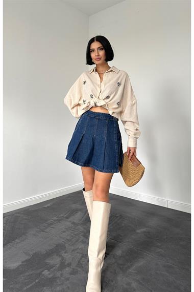 Wholesale Cream Stone Embroidered Shirt