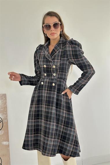 Toptan Lacivert Ceket Kol Elbise