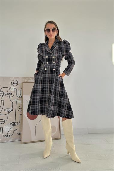 Toptan Lacivert Ceket Kol Elbise