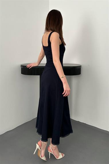 Toptan Lacivert Çift Dikişli Gabardin Elbise