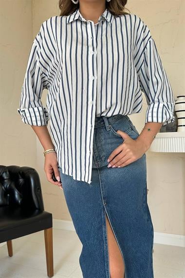 Wholesale Navy Blue Striped Shirt