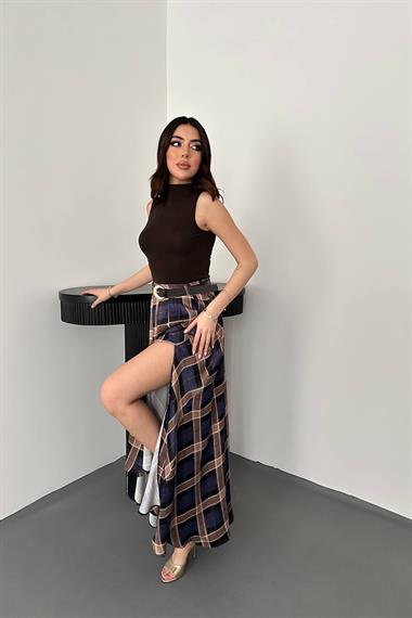 Toptan Lacivert Ekoseli Etek