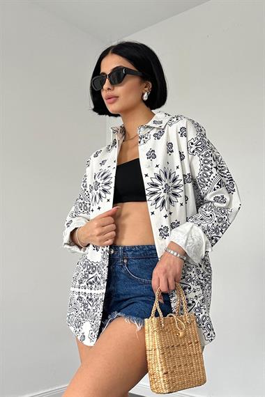Wholesale Navy Blue Classic Patterned Gabardine Shirt
