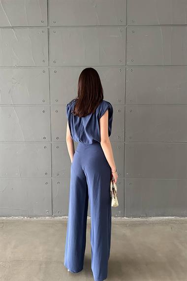 Toptan Lacivert Modal Bluz Ve Pantolon Takım