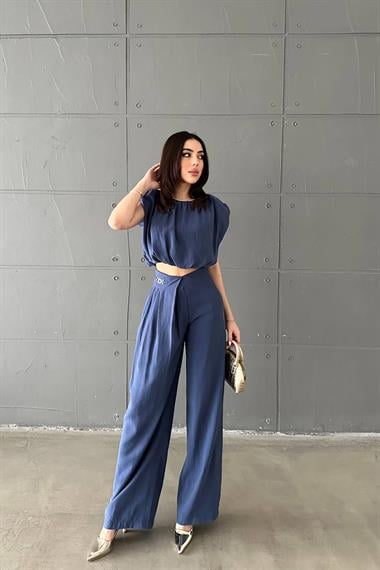 Toptan Lacivert Modal Bluz Ve Pantolon Takım