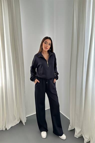 Toptan Lacivert Önü Fermuarlı Scuba Takım