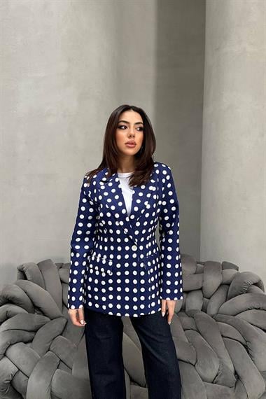 Toptan Lacivert Puantiyeli Blazer Ceket