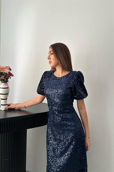 Toptan Lacivert Pulpayet Elbise