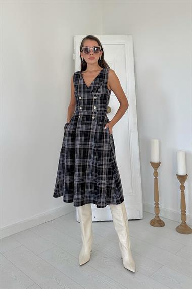 Toptan Lacivert Sıfır Kol Elbise