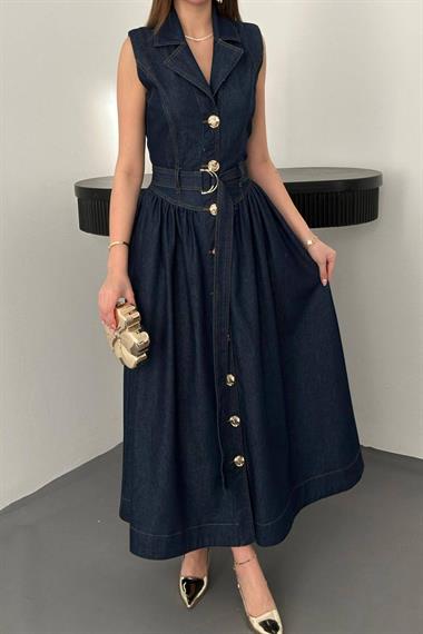 Toptan Lacivert Uzun Kot Elbise