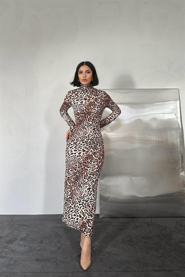 Toptan Leopar Desenli Elbise