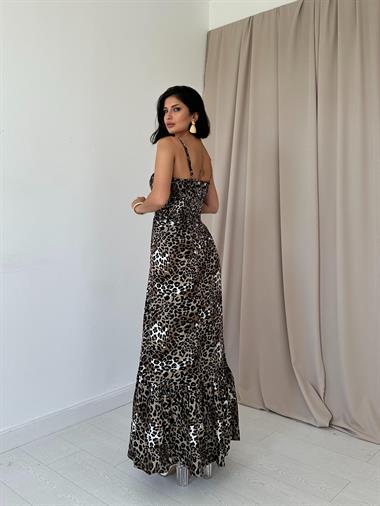 Toptan Leopar Eteği Fırfırlı Elbise