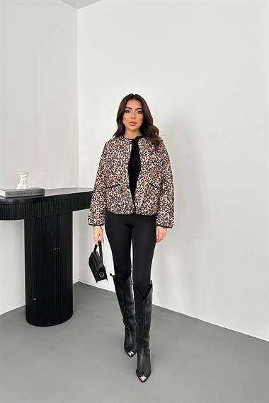 Toptan Leopar Leopar Desenli Kapitone Ceket