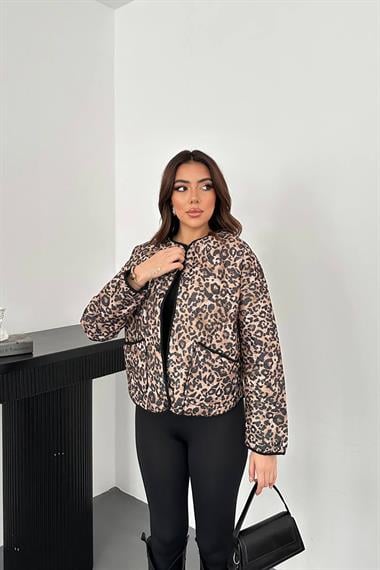 Toptan Leopar Leopar Desenli Kapitone Ceket