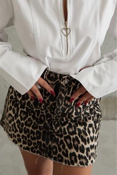 Toptan Leopar Leopar Desenli Kot Etek