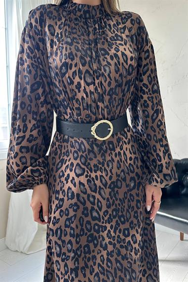 Toptan Leopar Saten Elbise