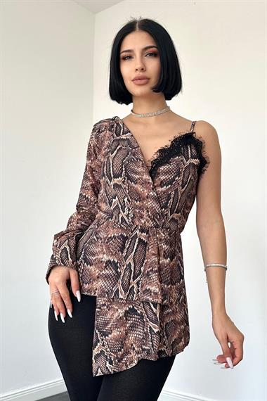 Wholesale Leopard Single Sleeve Leopard Patterned Blouse