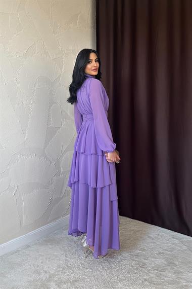 Toptan Lila Bel Detaylı Elbise