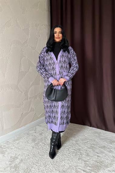 Toptan Lila Düğmeli Triko Hırka