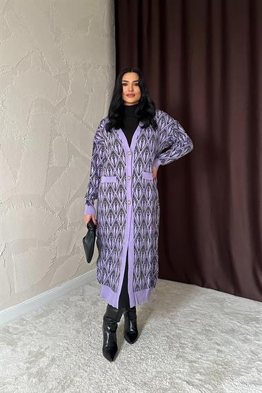 Toptan Lila Düğmeli Triko Hırka