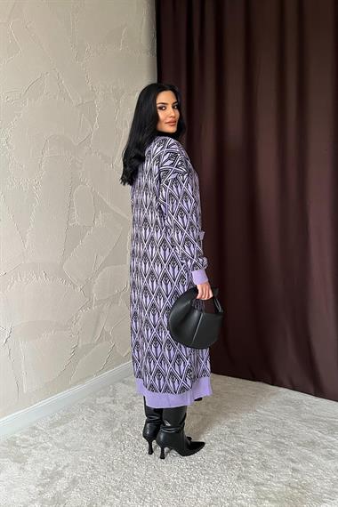 Toptan Lila Düğmeli Triko Hırka