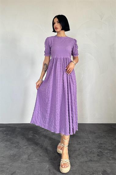 Toptan Lila Gofre Elbise