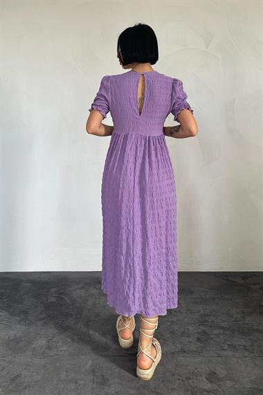 Toptan Lila Gofre Elbise