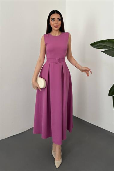 Toptan Lila Halter Yaka Kloş Elbise