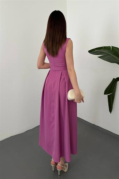Toptan Lila Halter Yaka Kloş Elbise