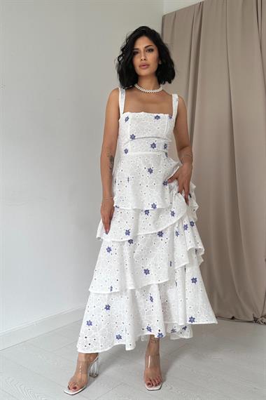 Toptan Lila Kat Kat Arkası Bağlamalı Elbise