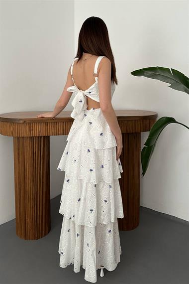 Toptan Lila Kat Kat Arkası Bağlamalı Elbise