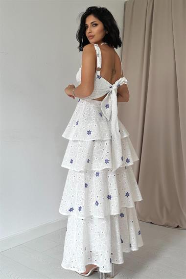 Toptan Lila Kat Kat Arkası Bağlamalı Elbise