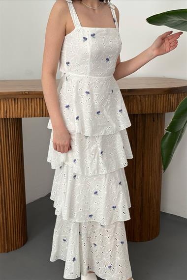 Toptan Lila Kat Kat Arkası Bağlamalı Elbise