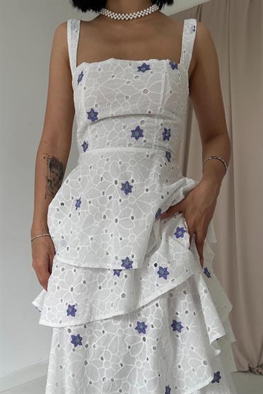 Toptan Lila Kat Kat Arkası Bağlamalı Elbise