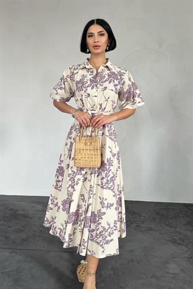 Toptan Lila Kemerli Elbise