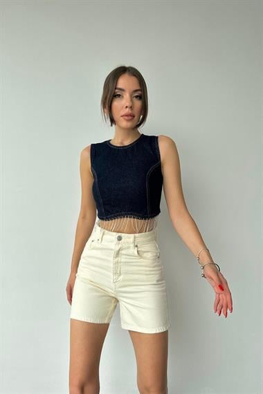 Toptan Mavi Altı Zincirli Bluz