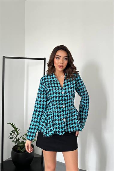 Toptan Mavi Arka Fiyonk Detaylı Ceket