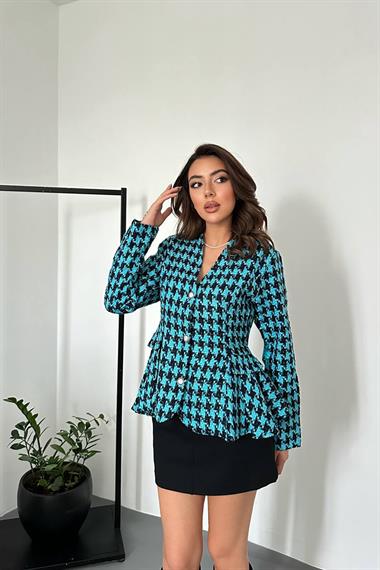 Toptan Mavi Arka Fiyonk Detaylı Ceket