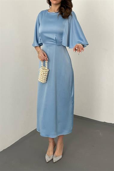 Toptan Mavi Arkası Bağcıklı Elbise