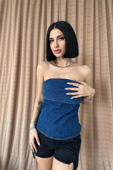 Wholesale Blue Back Zipper Jeans Crop