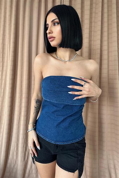 Wholesale Blue Back Zipper Jeans Crop