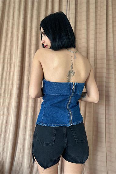 Wholesale Blue Back Zipper Jeans Crop