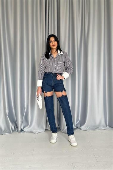 Toptan Mavi Askılı İki Parça Jeans Pantolon