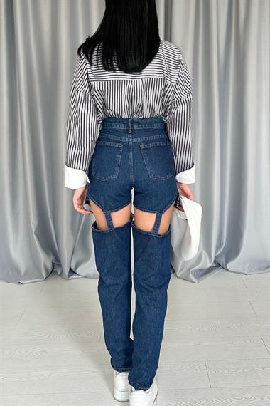 Toptan Mavi Askılı İki Parça Jeans Pantolon