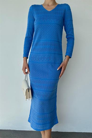 Toptan Mavi Astarlı Triko Elbise