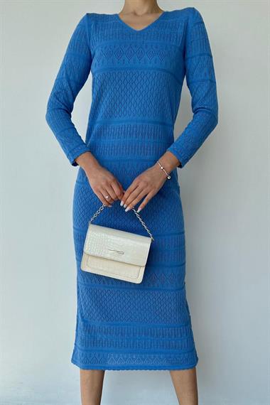 Toptan Mavi Astarlı Triko Elbise
